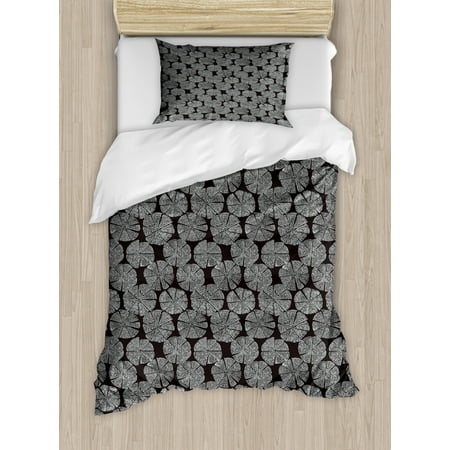 Geometric Duvet Cover Set Twin Size Traditional Woodblock Eastern