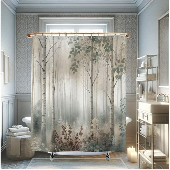 Birch Trees Watercolor Fabric Shower Curtains Winter Birch Forest Bathroom Decor Rustic Bath Curtain Wildlife Bathroom Spa Birch Forest Gift 60x72in