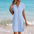 thumbnail image 2 of Summer Plus Size Dresses for Womens 2026 Fashion Solid Color Casual Button V-Neck Short Sleeve Mini Dress, 2 of 9