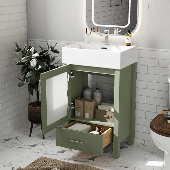 Green 20 - Inch Vanity with Single - Hole Faucet Mount / Easy Installation in Bathrooms