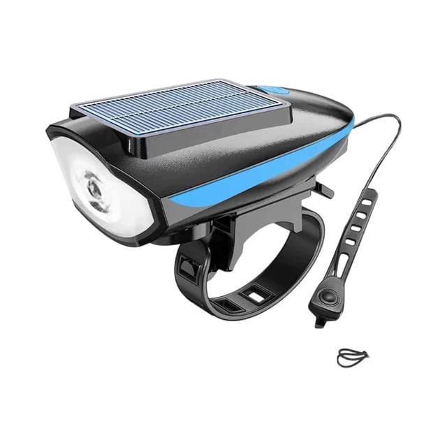 Solar Integrated Bike Headlight, Horn and Strong LED Front Light for Mountain Road Bikes, Night Riding Flashlight Cycling Lamp