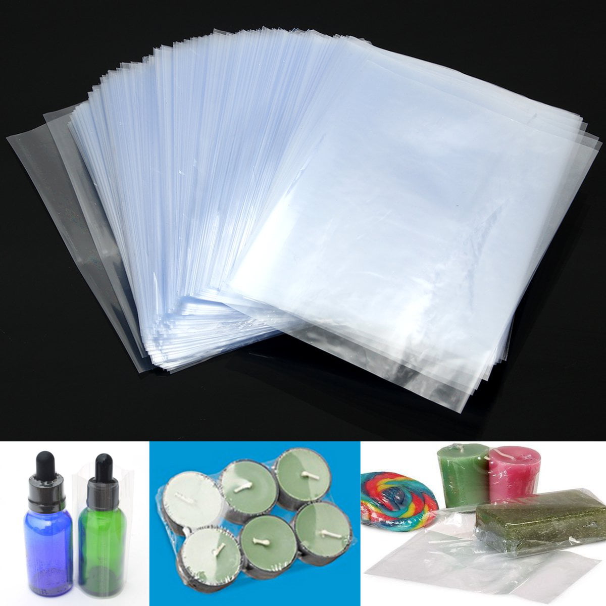 200Pcs PVC Heat Shrink Wrap Film Clear Flat Bags for 30ml Glass Dropper  B 