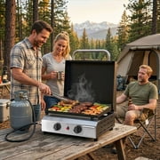 Zintown 20000 BTU Propane Griddle with Lid and Ignition,Table Top Gas Grill Camping Griddle Portable with 2 Burner