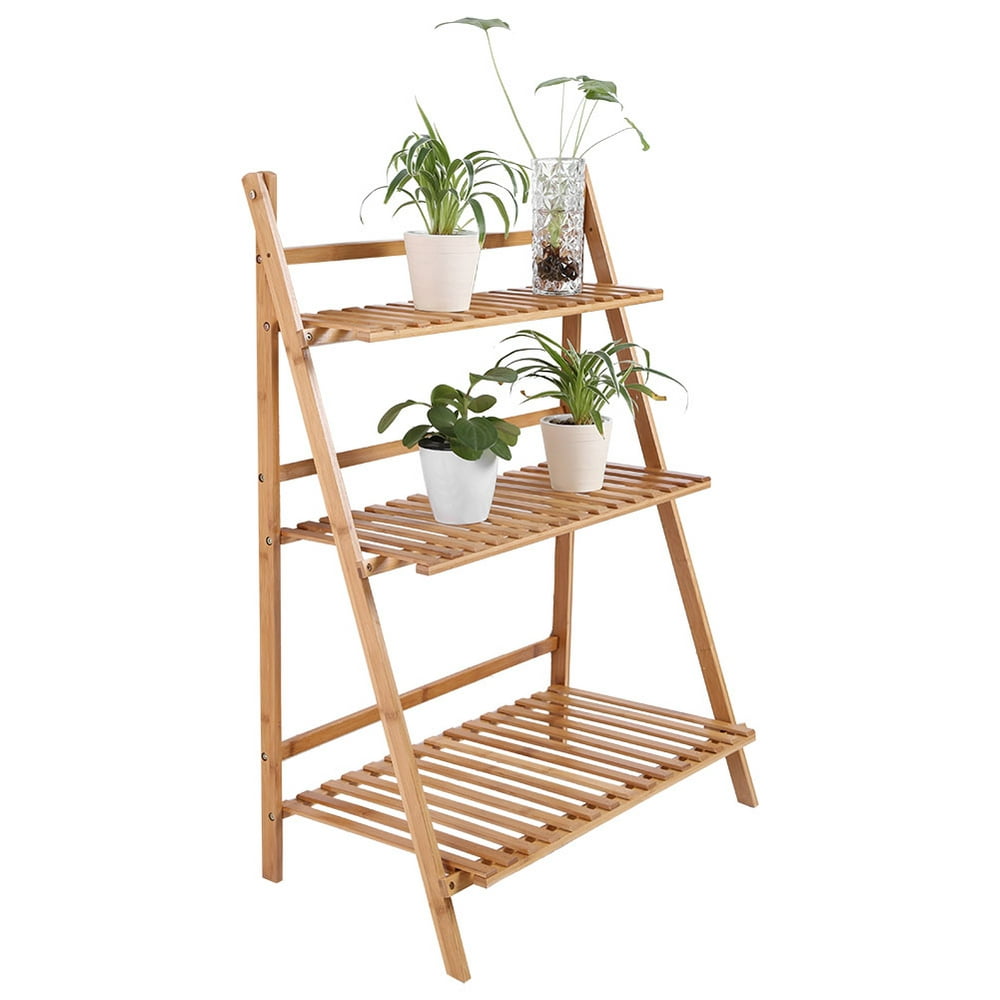 Zaqw Wooden Plant Stand, Flower Plant Stand Rack Shelf, 3-Tier Folding ...