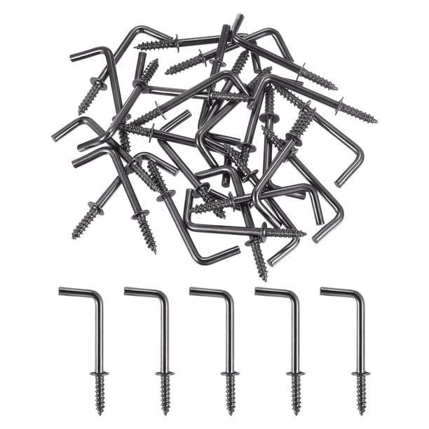 Ganchos en forma de L de 40 piezas de Uxcell, ganchos de tornillo de ángulo recto de 1 pulgada para colgar, bronce negro