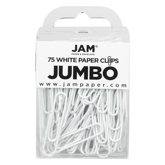 JAM Paper Jumbo Paper Clips, White, 75/Pack, Large