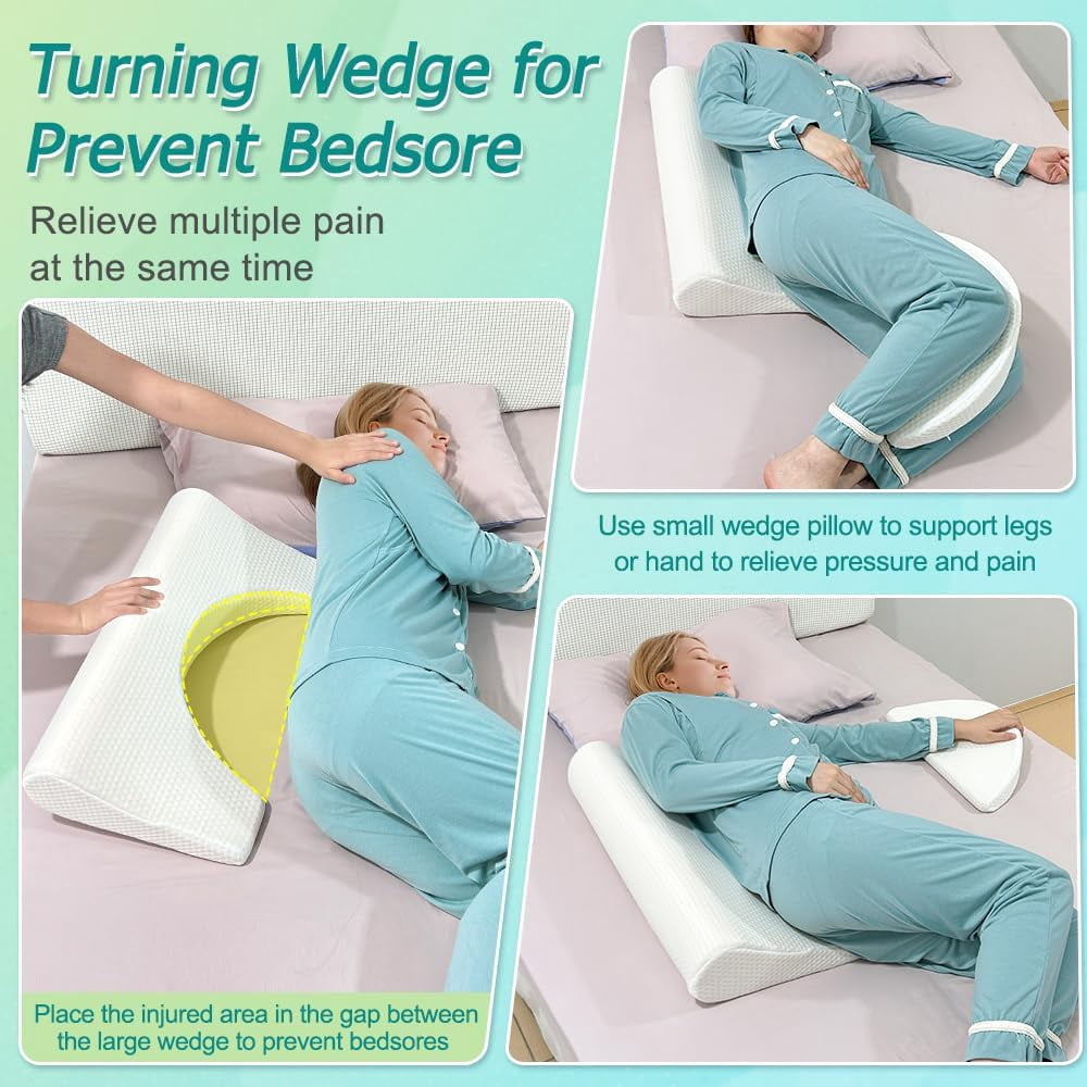 Bedsore Turning Wedge Pillow for Bed Sores Positioning Wedges Medical Pillows for Side Sleeping Pressure Ulcer Cushion Incline Foam Wedge for After Surgery Bedridden Elderly (23.6" Long)