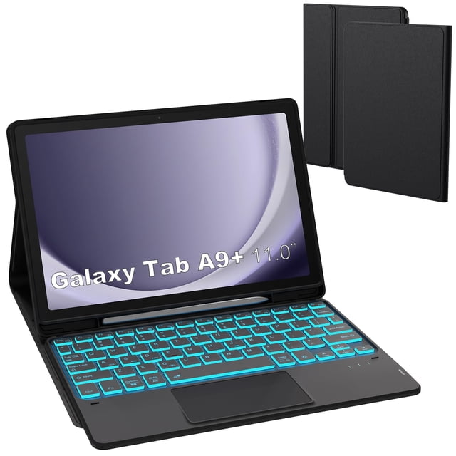 Funda con teclado para tableta ROOFEI Galaxy Tab A9+ de 11 pulgadas, negra