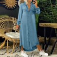 thumbnail image 2 of Tralilbee Robe en Denim Unie Vintage Décontractée pour Femmes à Manches Longues, Mode, Col en V, Boutons, Poche, Robe Longue Ample, Robe de Soirée Décontractée Ample, 2 of 4