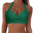 thumbnail image 1 of Prolriy - Top de bikini con cordones para mujer, con aros, cobertura completa, push up, top corto con lazo en la espalda, sujetadores de baño para mujer, verde, XL, 1 of 4