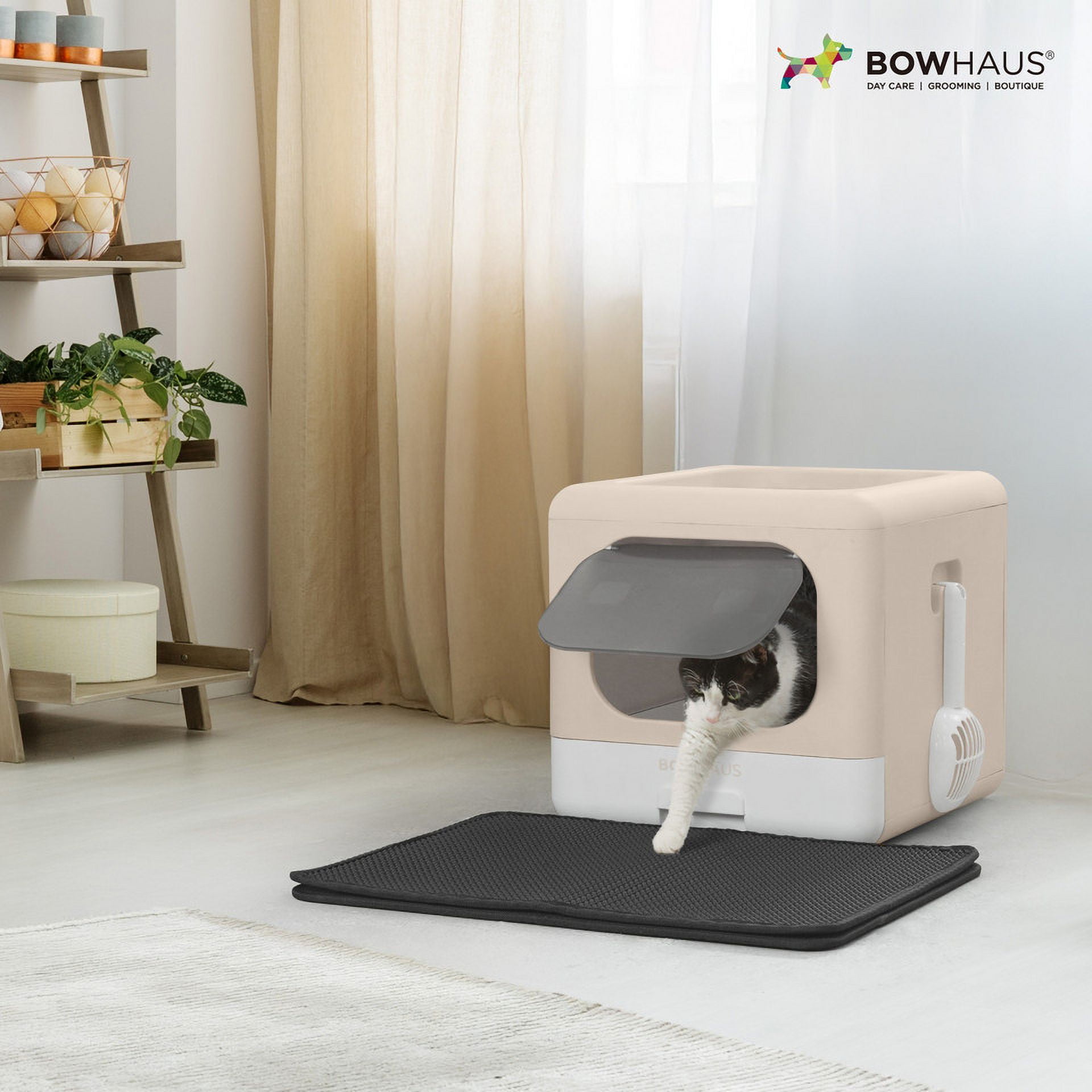 CAPHAUS Foldable Cat Litter Box with Lid for Kitten, Two-Way Entry & Exit Small Cat Box with Scoop, Cat Mat and Odor Fitter, Drawer Type Litter Pan for Easy to Clean, Blue