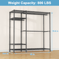 thumbnail image 6 of Ulif F7 Garment Rack, Heavy Duty Clothes Rack, Clothing Racks for Hanging Clothes, 6-Tiers Freestanding Portable Closet Storage Rack 58'' W × 14.6'' D × 76.6'' H, Max Load 800 Lbs,Black, 6 of 8