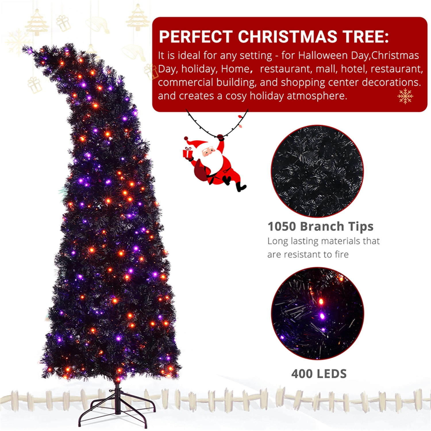 Kepooman 7ft Shape Automatic PVC Christmas Tree with 1050 Branches 400 Lights 10 Functions with Remote Control Christmas Tree Purple And Orange Kepooman 7ft Shape Automatic PVC Christmas Tree with 1050 Branches 400 Lights 10 Functions with Remote Control Christmas Tree Purple And Orange