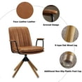 thumbnail image 3 of Art Leon Mid-Century Swivel Accent Chair - No Wheels,Upholstered Faux Leather Desk Chair with Oak Wood Legs - Yellow Brown, 3 of 10