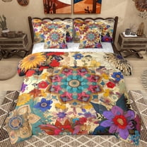 Homewish Boho Bohemain Flower 7 Pieces Bedding Comforter Set,Vintage Countryside Floral Full Bedding Set,Watercolor Rustic Plant Fitted Sheet Flat Sheet For Girls,Breathable Home Decor Reversible