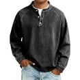 thumbnail image 3 of Men's Vintage Shirts Casual Solid Distressed Washed Long Sleeve Tops Spring Fall Wear Stand Collar Button Henley Shirts Daily Outfit, 3 of 6