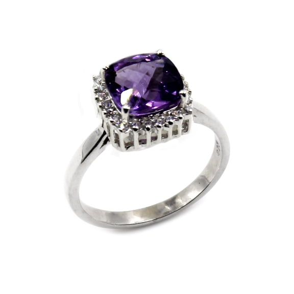 Tibetan Silver Purple Amethyst Fashion Ring 925 Sterling Silver Jewelry Statement Halo Pattern, US size 6