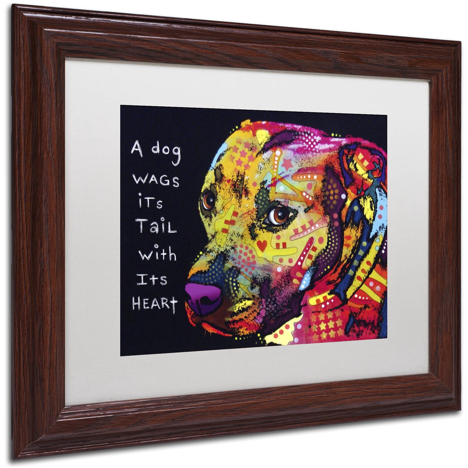 Trademark Fine Art "Gratitude Pitbull" Canvas Art by Dean Russo, White Matte, Wood Frame