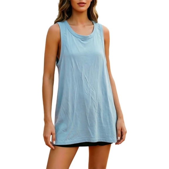 WAYUTE Tank Tops for Women Oversized Round Neck Sleeveless Tank Tunic Soft Breathable Tennis Gym Solid Color Cover Up Shirt,Light Blue,5XL