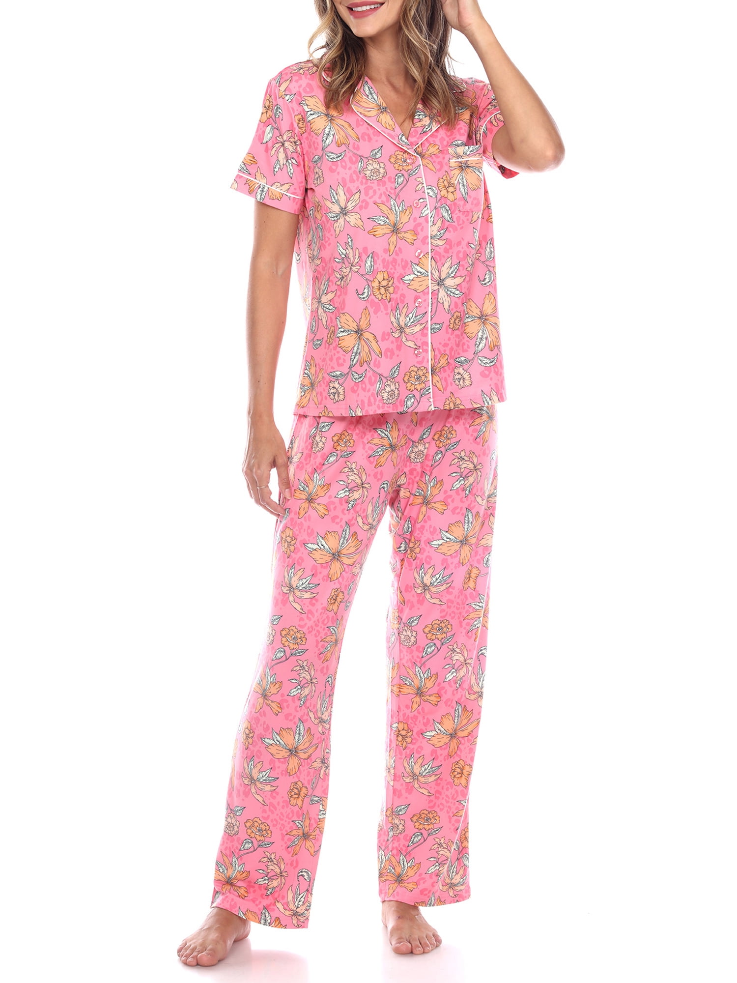 White Mark Women's Short Sleeve & Pants Tropical Pajama Set - Walmart.com