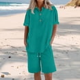 thumbnail image 6 of Womens Summer Outfits Cotton Linen Short Sleeve Button Down Shirt with Bermuda Shorts 2 Piece Lounge Set with Pockets Green S, 6 of 6