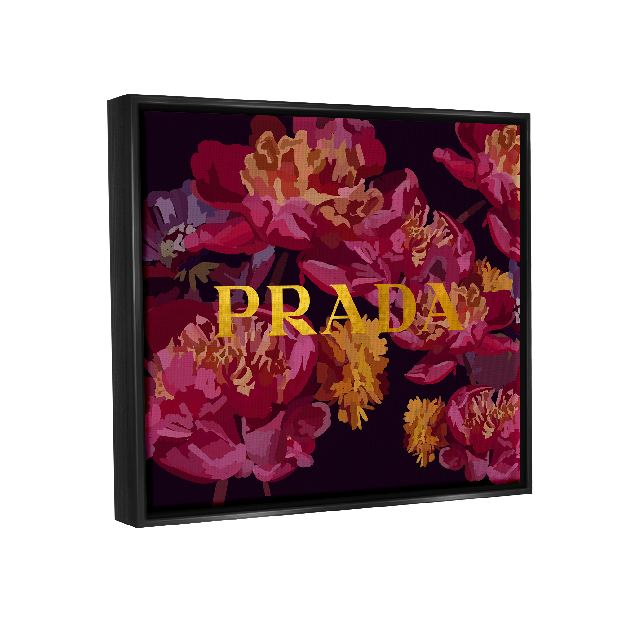Stupell Industries Glam Peonies Pattern Botanical & Floral Painting Black Floater Framed Canvas Art Print Wall Art, 21 x 17