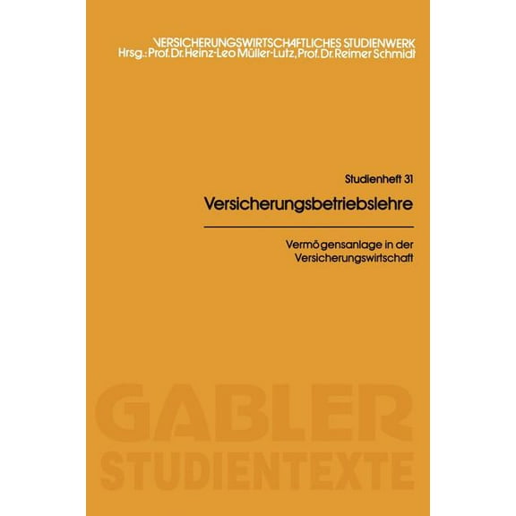 VermÃ¶gensanlage in Der Versicherungswirtschaft, (Paperback)