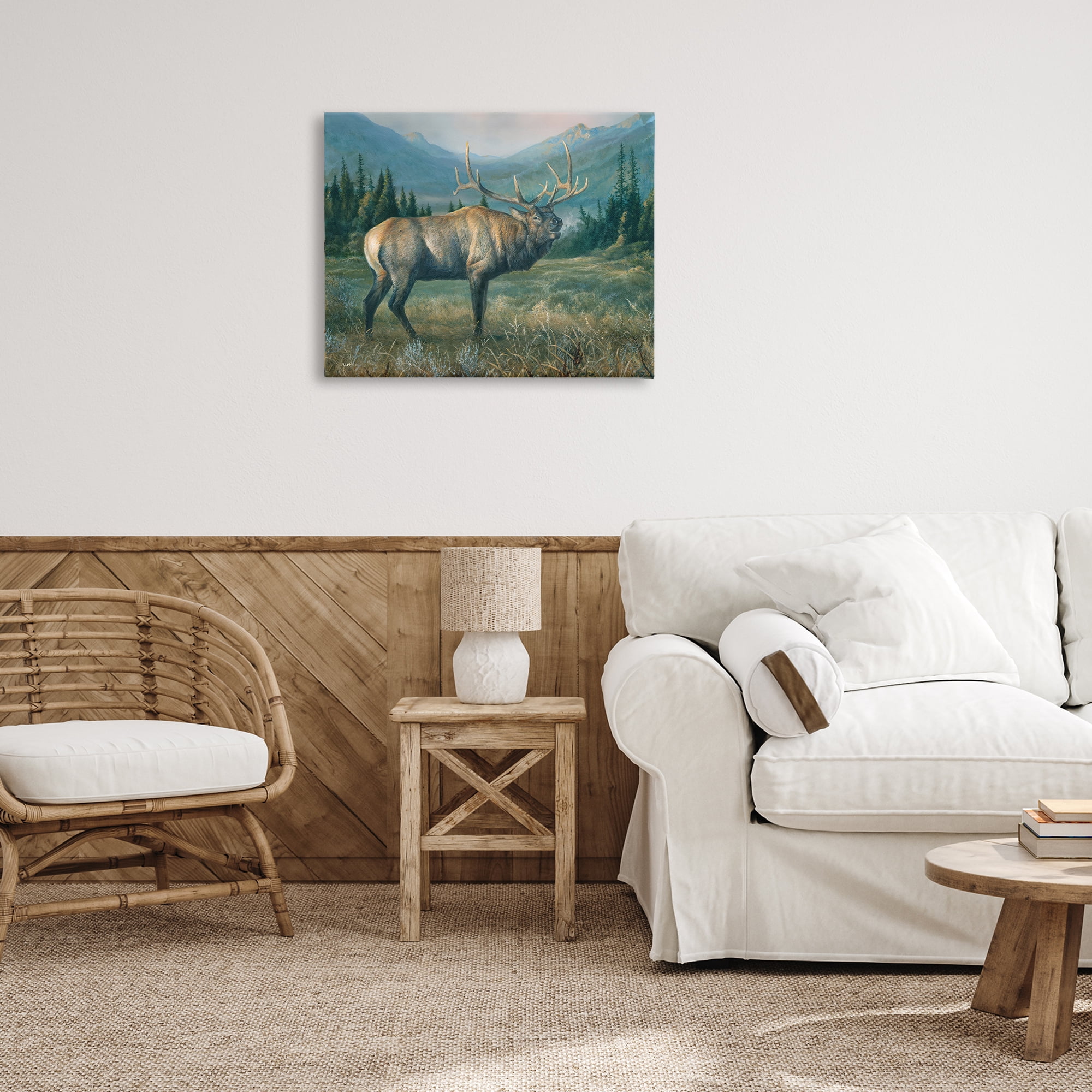Stupell Industries Powerful Elk in Field Animals Painting Wrapped Canvas Art Print Wall Art, 30 x 24