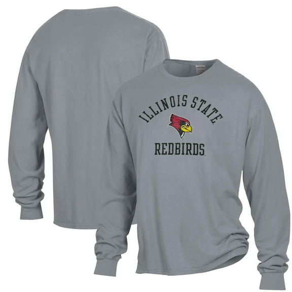 Men's ComfortWash Gray Illinois State Redbirds Arch Logo Garment Dyed Long Sleeve T-Shirt