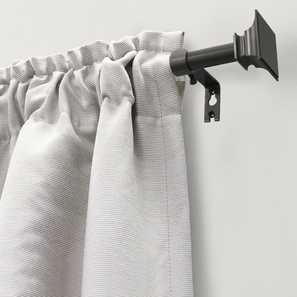 Lumi 5/8" Single Curtain Rod Set Silver/Grey/Black-Flat Square finials 48"-84" - Dark Grey