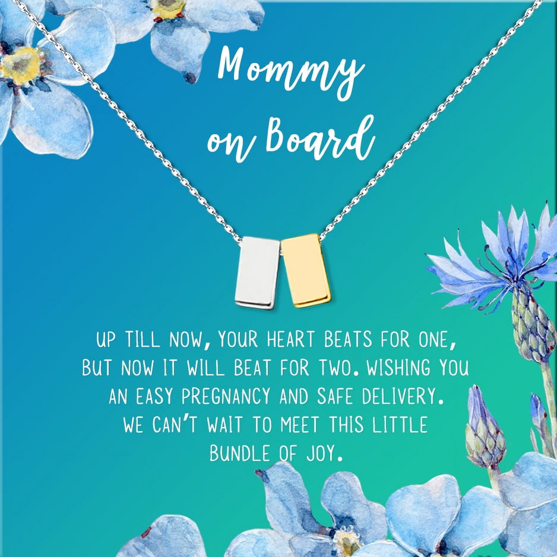 Mommy to Be Gift, New Mom Necklace Gift, Necklace and Card Gift for Mom, Mother's Day Gift Box [Silver and Gold Cube,Blue-Green Gradient]