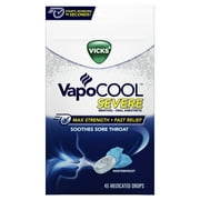 (2 pack) Vicks Vapocool Severe Medicated Sore Throat Drops, Menthol, Winterfrost Flavor, 45 Ct