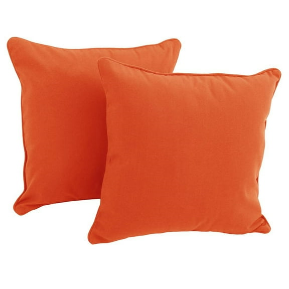 18-inch Double-corded Solid Twill Square Throw Pillows with Inserts (Set of 2), Tangerine Dream