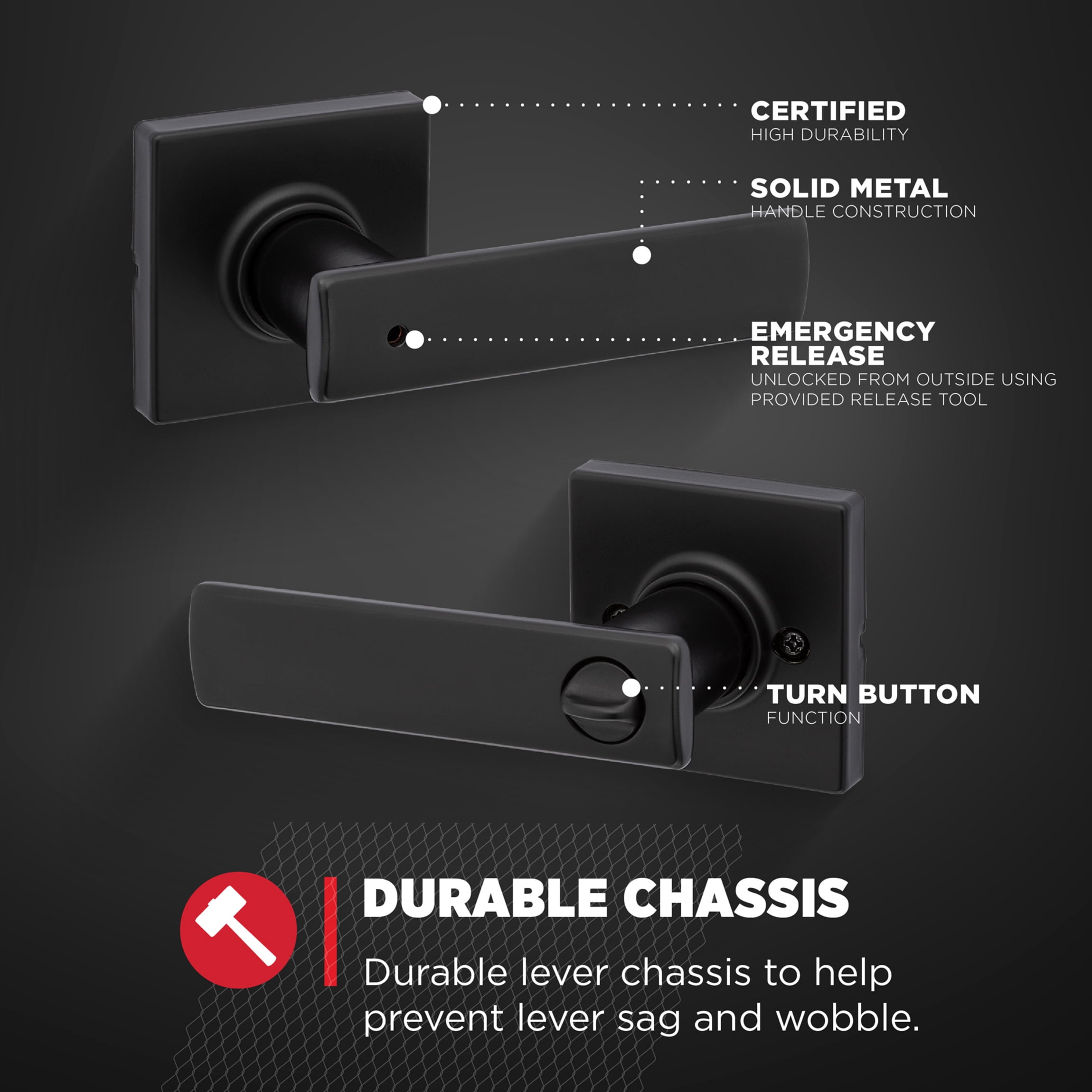 Kwikset Breton Square Privacy Lever Doorknob Matte Black