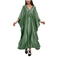 thumbnail image 2 of Women Swimsuit Cover Up V Neck Batwing Sleeve Plus Size Beach Kaftan Dresses Beach Swimwear, 2 of 6