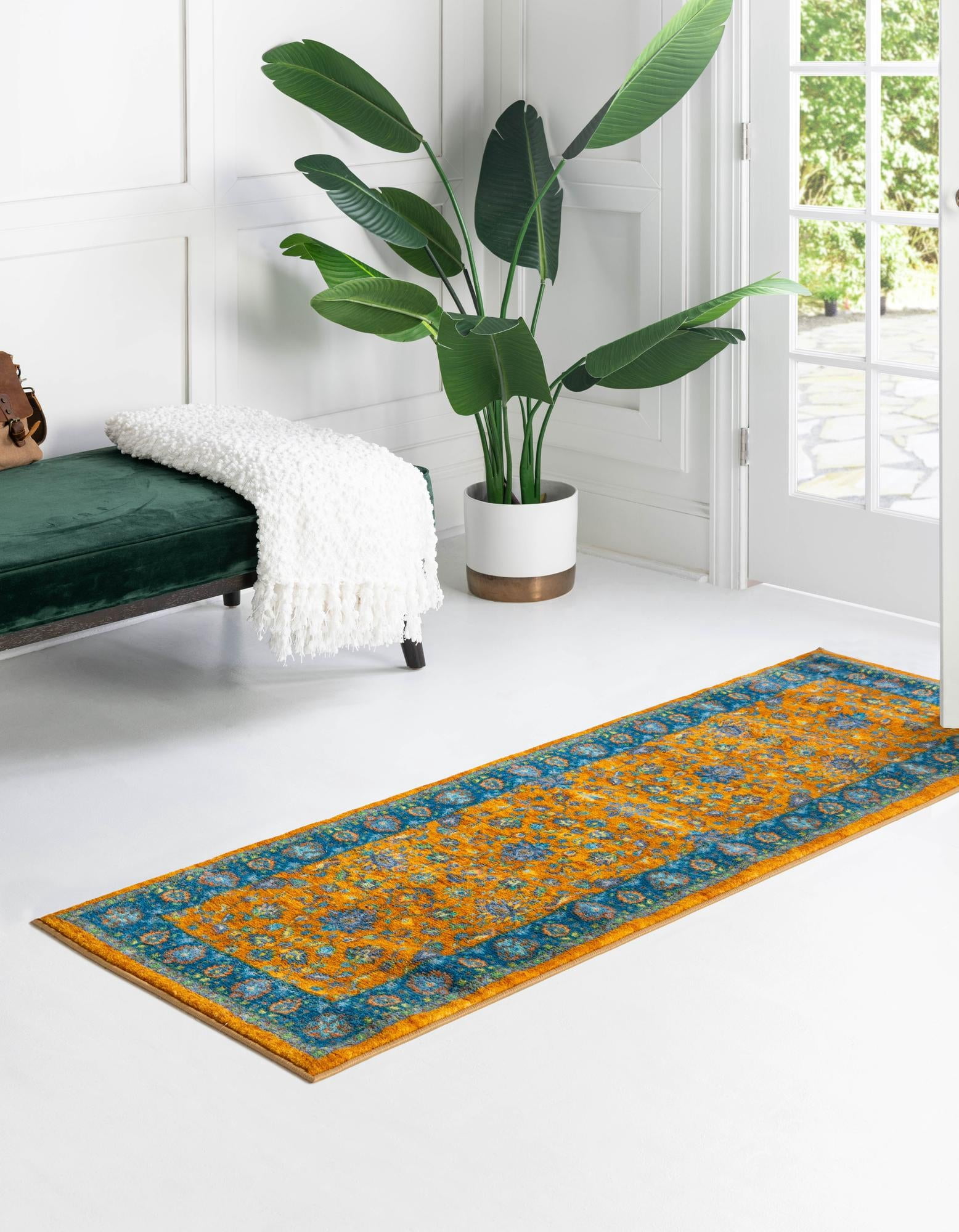Rugs.com Medina Collection Rug – 10 Ft Runner Sunshine Yellow Medium Rug Perfect For Hallways, Entryways