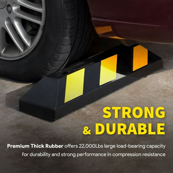 Yescom 22" Premium Rubber Curb Parking Block Car RV Trailer Wheel Tire Stopper Garage Driveway Reflective Stripes Stop Aid