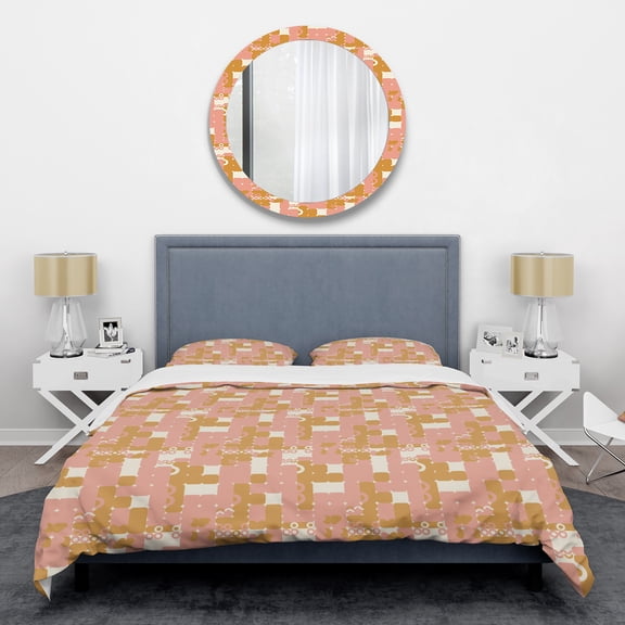 Designart 'Pink Retro Abstract Design' Mid-Century Modern Duvet Cover Set