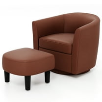 Giantex Swivel Accent Chair w/Ottoman, Modern Barrel Club Chair, Swivel Single Sofa w/Footrest, Brown