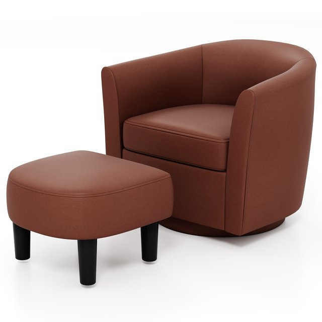 Giantex Fauteuil d'Appoint Pivotant avec Ottoman, Fauteuil Club Tonneau Moderne, Sofa Simple Pivotant avec Repose-Pieds, Brun