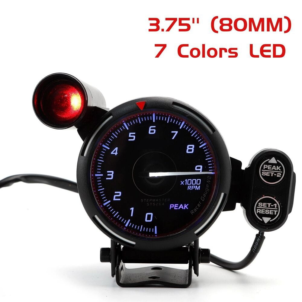 Pushtek 7 Colors 3.75'' Tachometer Tacho Gauge LED 09000 RPM Meter