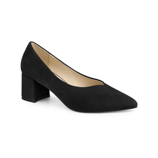 BLISSFUL STEP Escarpins à Talons Bas Épais à Enfiler à Bout Pointu pour Femmes Noirs (Taille 10)