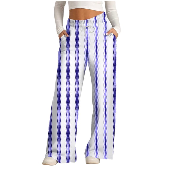Purple High Cut Striped Straight Leg Long Leg Lounge Pants for Women Fall Summer Spandex Loose Fit Pants Womens 2025 Clothes L