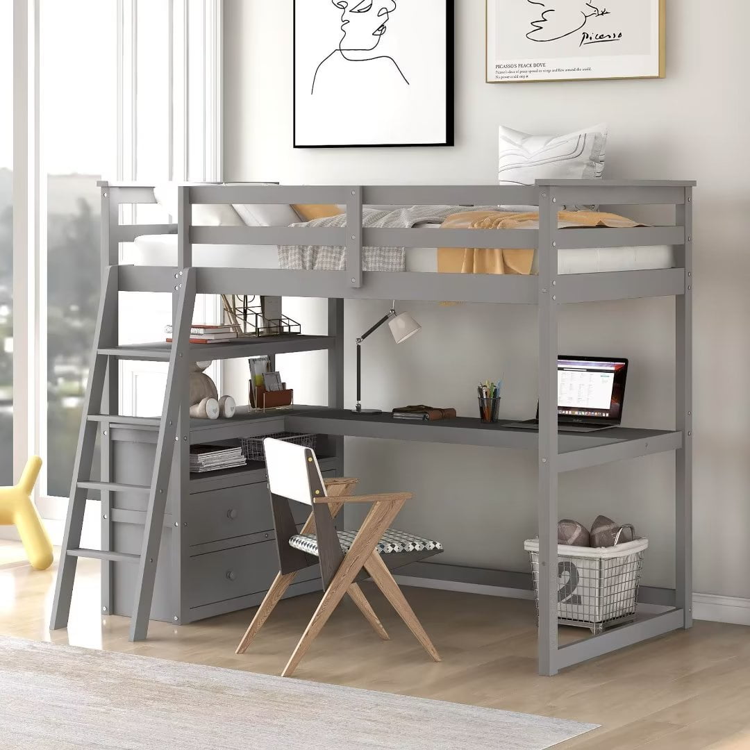 Kronos twin loft cheap bed with shelves