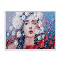 Designart 'Portrait Of A Young Lady With Red & White Flowers' Traditional Framed Canvas Wall Art Print
