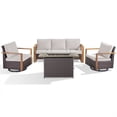 thumbnail image 3 of POCASSY Patio Furniture Set with Fire Pit, 4-Piece Wicker Outdoor Conversation Set with Swivel Glider Patio Chairs and 43" Propane Firepit Table, Luxury Outdoor Patio Fire Pit Set for Porch, Deck, 3 of 13