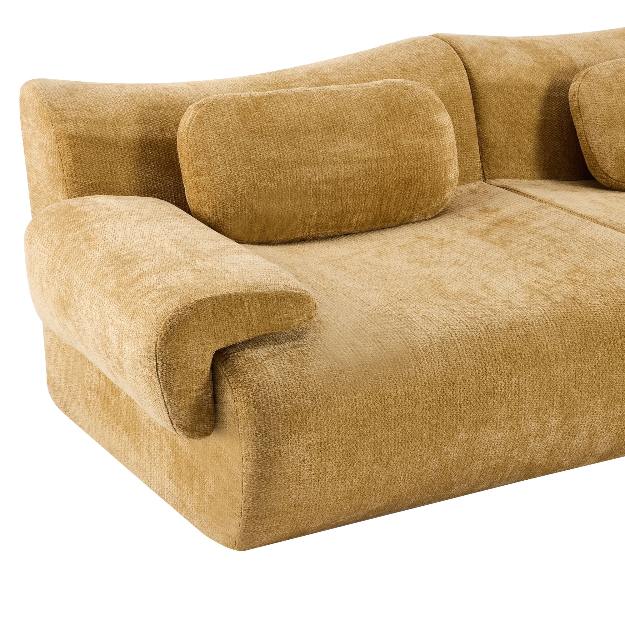 MAYEERTY 3+1 Seat Modular L-Shaped Sectional Sofa with Ottoman, Chenille Upholstered Deep Seat Couch with 3 Throw Pillows, No Assembly for Living Room Bedroom Apartment Small Spaces
