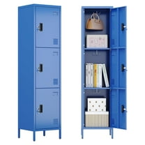 Gaeanet 3 Door Metal Storage Locker with Lock,Steel Locker with Name Card Holder and Hooks for School,Home,Office,Gym,Garage,Playroom,Assembly Required,Blue,15.75"D x 15.75"W x 66.2"H