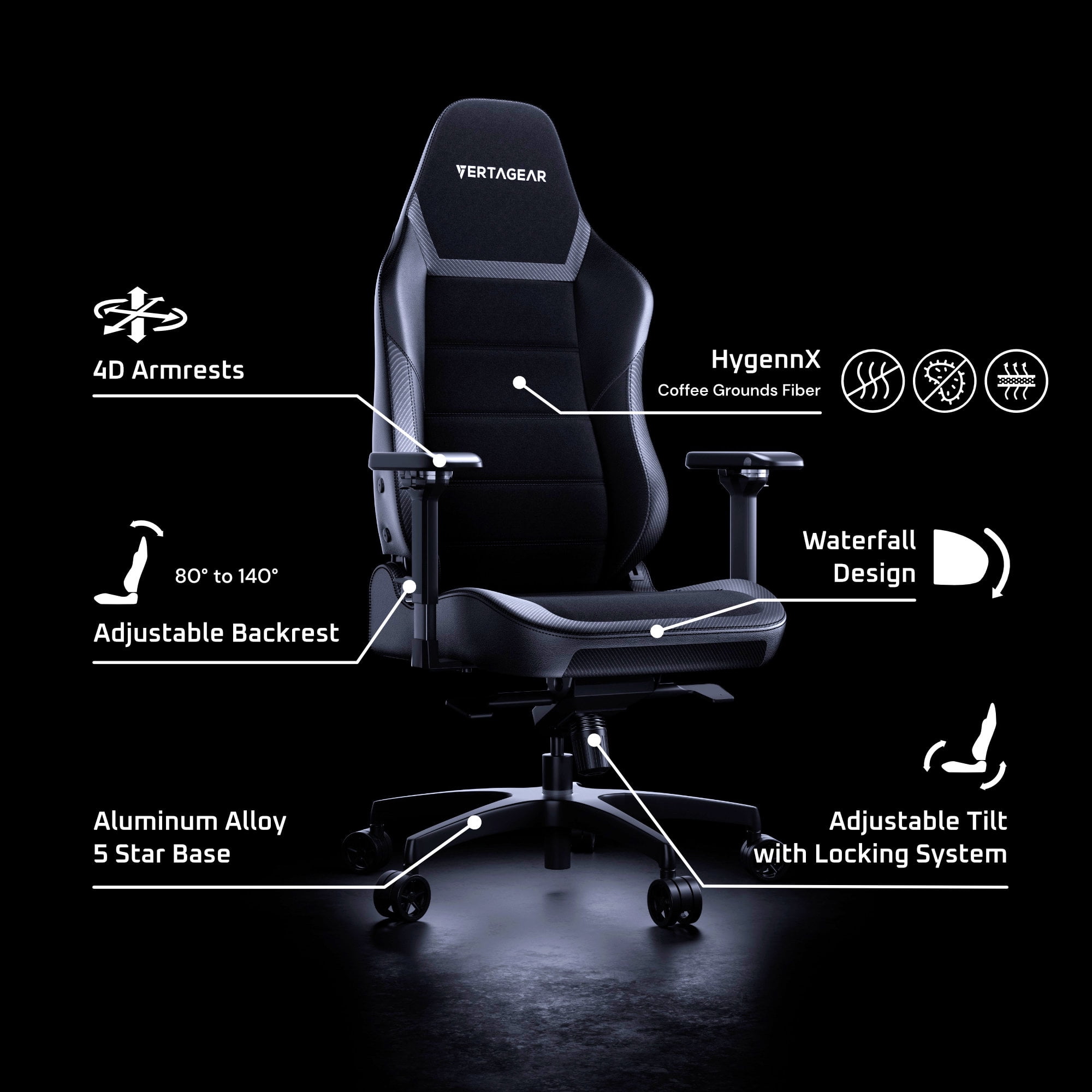 Vertagear PL6800 Ergonomic Big & Tall Gaming Chair featuring ContourMax Lumbar & VertaAir Seat systems - Midnight Green