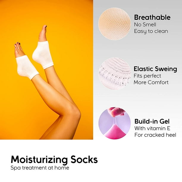 Moisturizing Heel Socks - 2 Pack Gel Lined Skin Heel Softener for Dry, Hard  or Cracked Heels - Toeless Spa Gel Socks for Day & Night Softening Footcare  Treatment for Men and